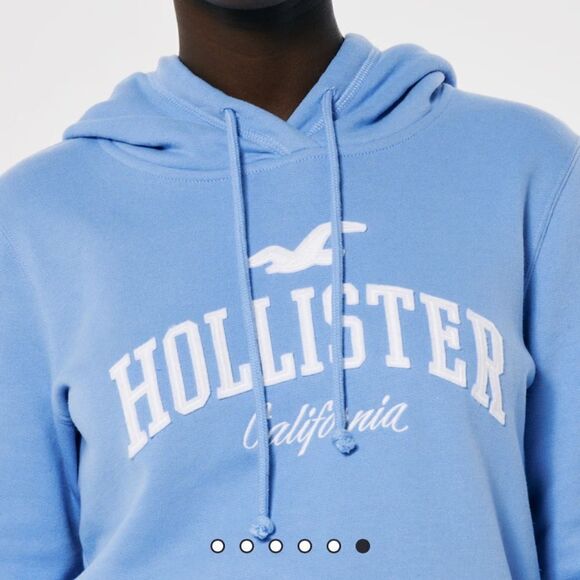 HOLLISTER EASY APPLIQUE LOGO GRAPHIC HOODIE LIGHT BLUE NWT - Picture 6 of 8